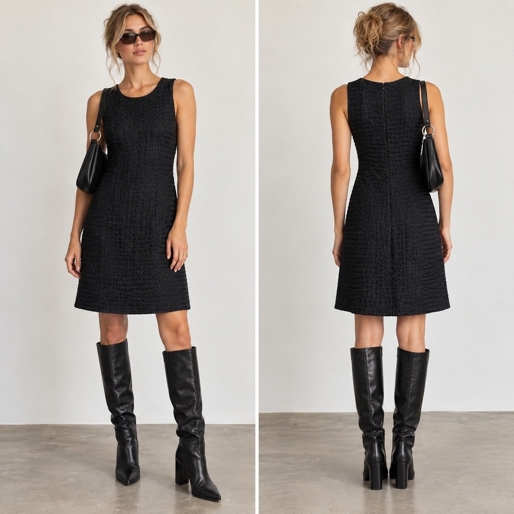 Taiwanese Boutique Midi Dress S/M Black Textured Sleeveless Capsule Wardrobe